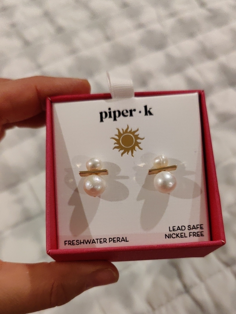 New!Freshwater Cultured Pearl White Semi Round Pearl Piper Earrings Nickel Free